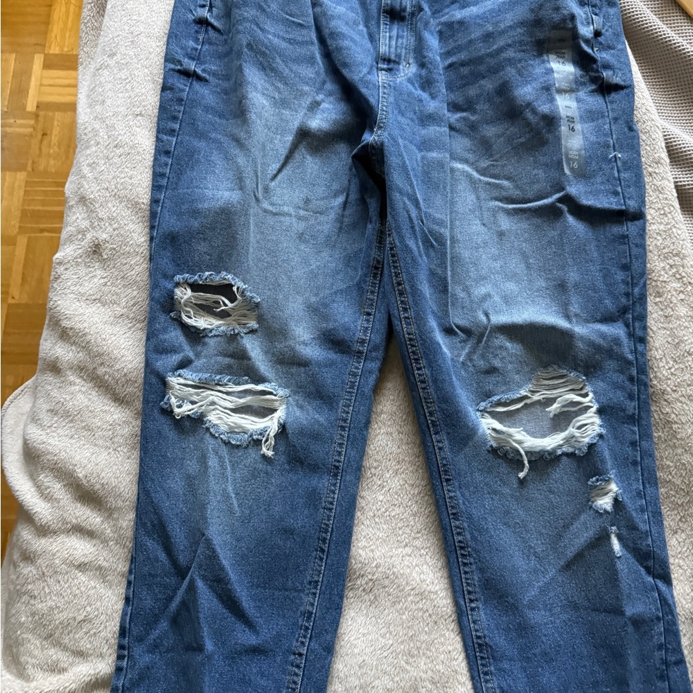 Blue Cropped Distressed Jeans with Ankle Length  -Size 16